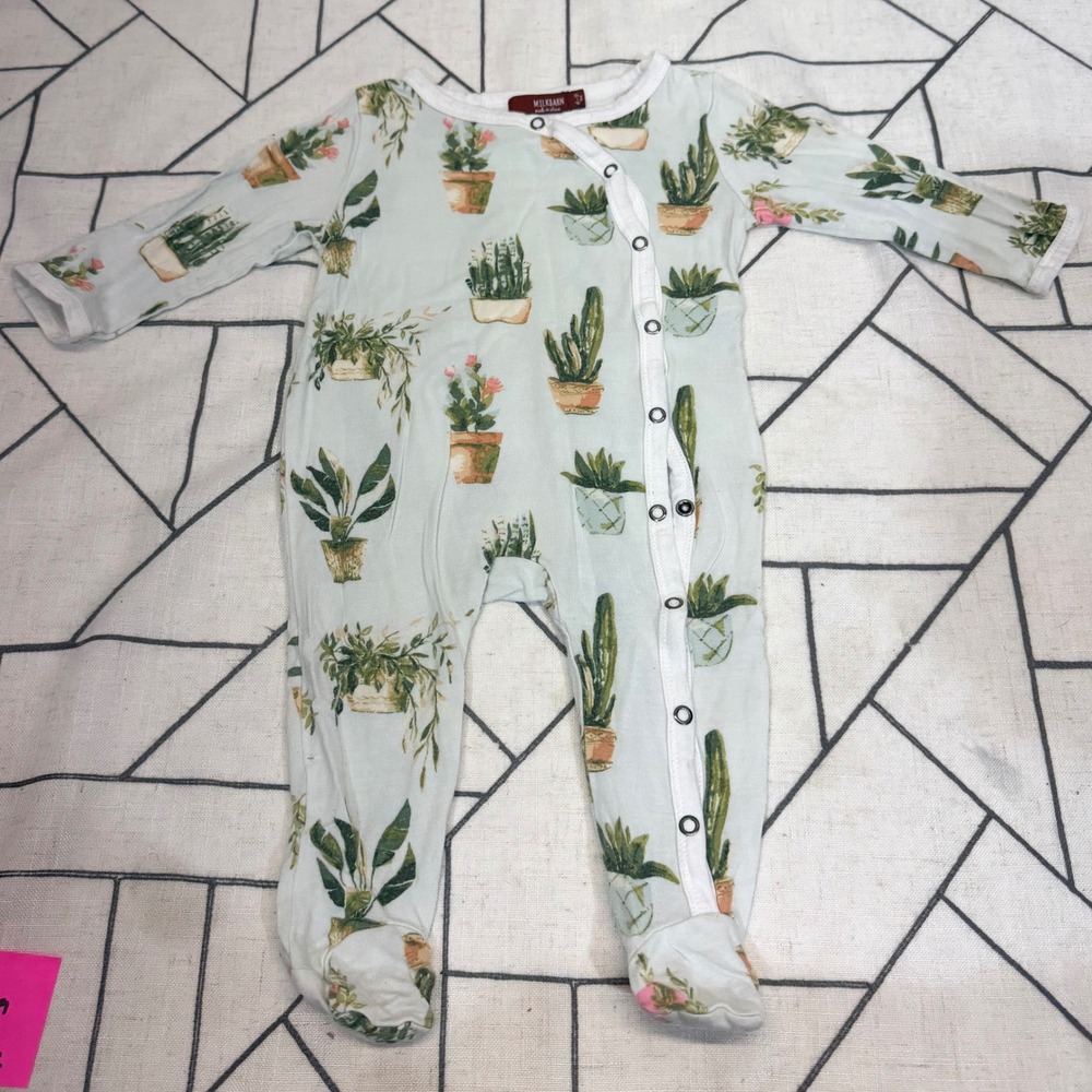 Milk Barn Footed Sleeper 6-9 Months Mint Green Potted Houseplants Bamboo Rayon